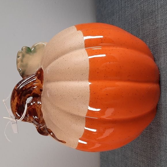Ceramic Pumpkin Figure Tabletop Decor Fall Harvest Half Glazed Orange Na… - Picture 3 of 6